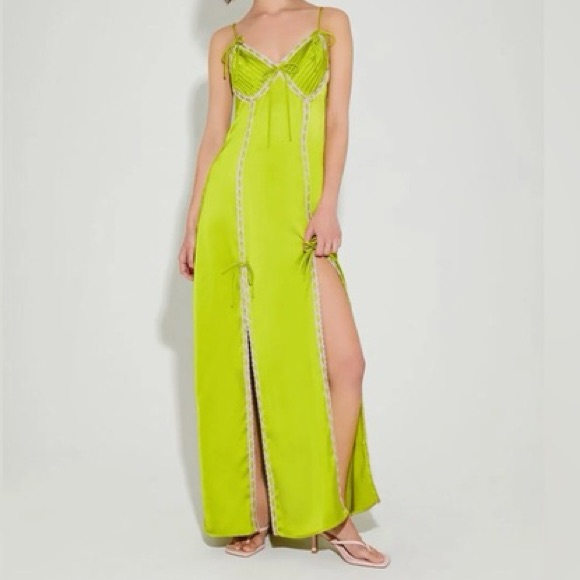 Nwt Betsey Johnson X Forever 21 Green Satin Maxi Slip Dress, Sz Small